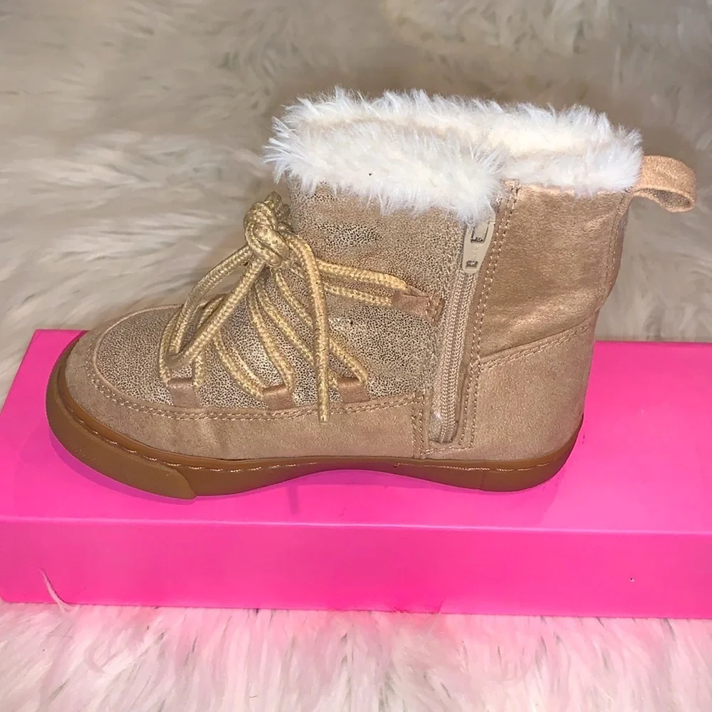 Gymboree Fleece Lined Side Zip Winter Boots Size 9 Tan/Gold